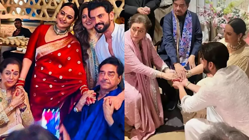 Sonakshi Sinha (Actor) and Zaheer Iqbal (Actor) Posing for a photograph with their family after having a Civil Inter Faith Marriage Customs image